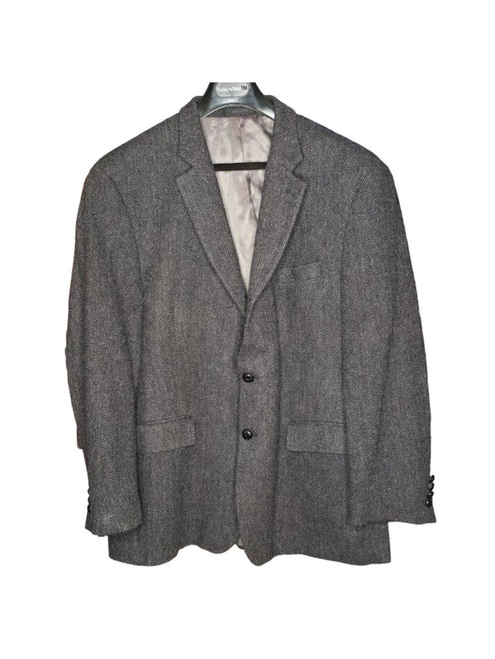 Vintage Ralph Lauren Herringbone Tweed Wool Blazer 44L Gray Lined Two-Button